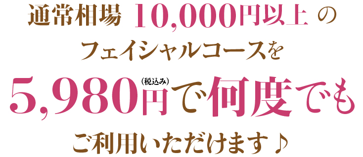 通常相場の約1/2の価格でフェイシャルエステを受けられます