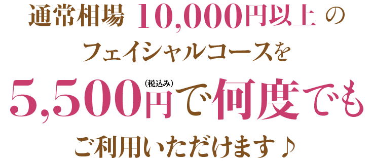 通常相場の1/2の価格でフェイシャルエステを受けられます